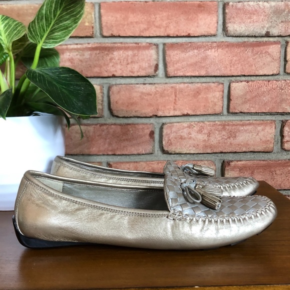 Robert Zur Checker Style Metallic Driving Loafer in True Silver and True Gold - Picture 5 of 10